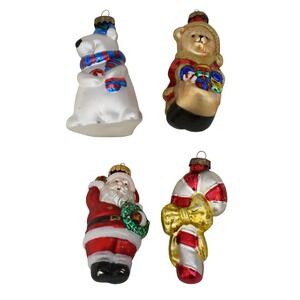 VNTG Mercury Glass Christmas Ornaments Santa, Polar Bear, Candy Cane, Teddy Bear